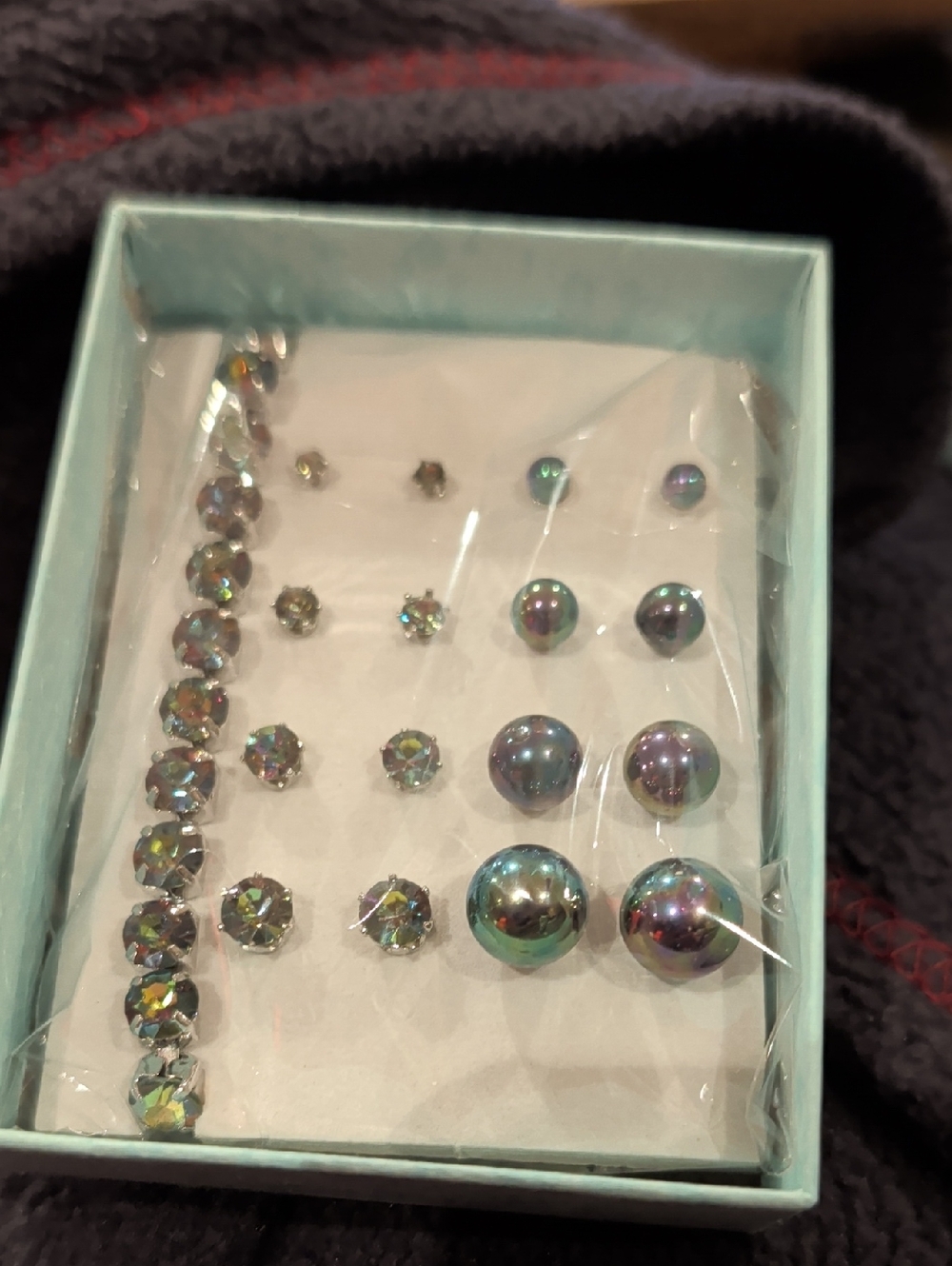 Iridescent Stud Earrings & Bracelet